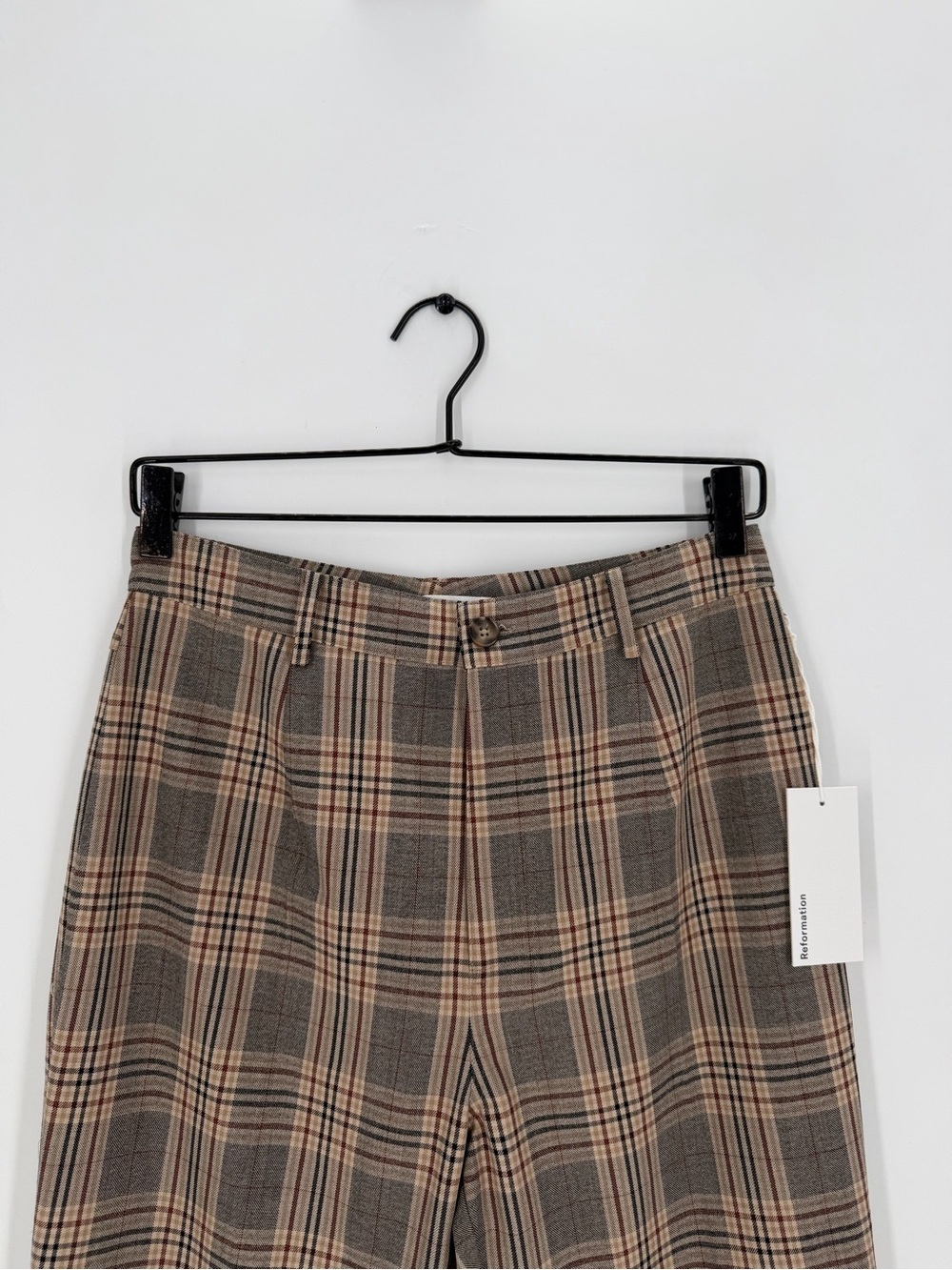 Reformation Franklin Straight Leg Pants In Beige Red Tartan